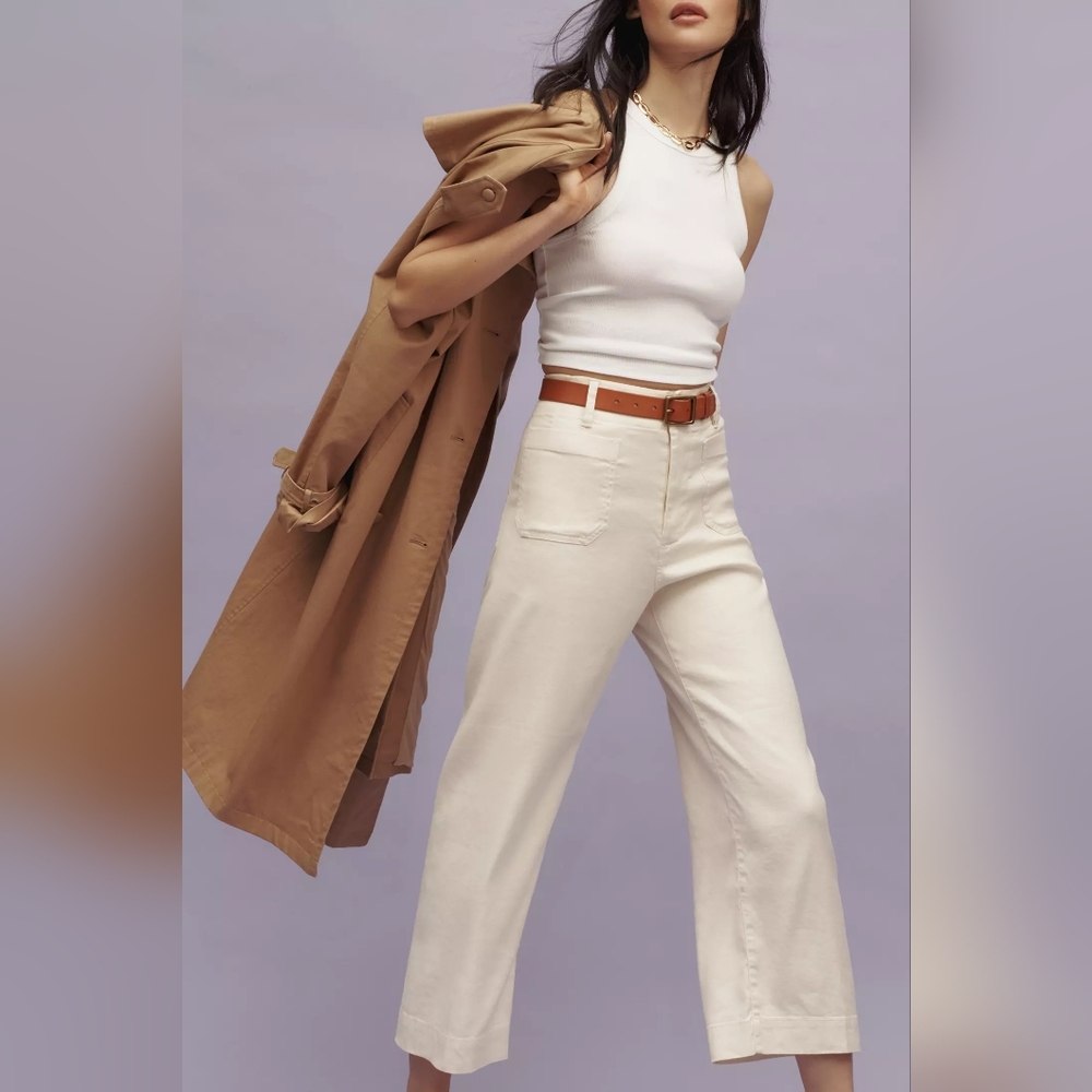 Maeve Anthropologie The Colette Linen Blend Crop Wide-Leg Pants